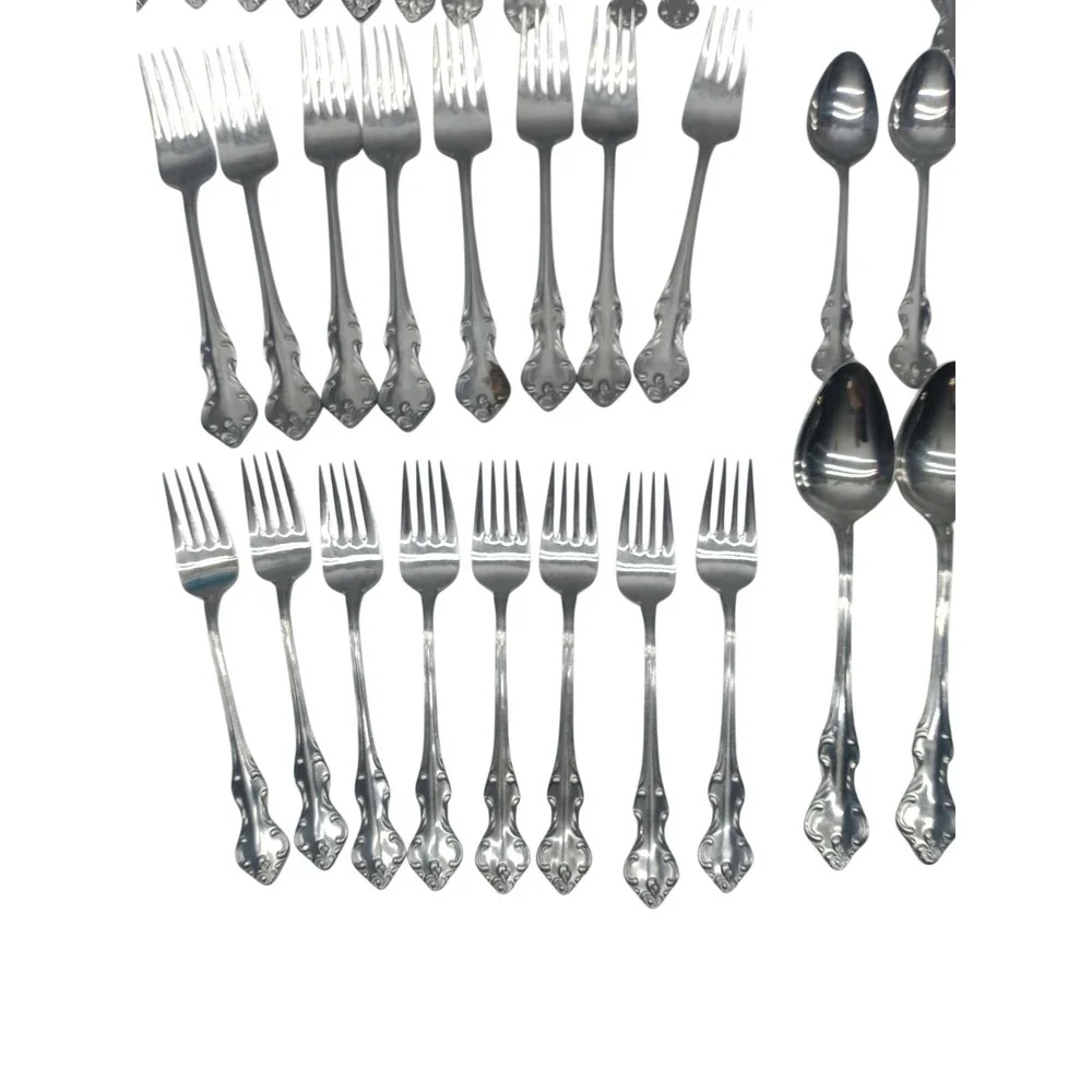 70 Piece WELDAN Flatware Set Stainless Steel Japan Floral Scroll Design, Vintage